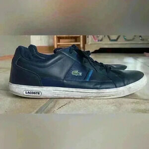 Lacoste men’s modern, blue leather, athletic shoes; size 15